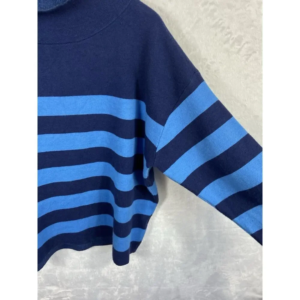 Maeve Anthropologie Striped Sweater Women’s Mock Neck Retro Blue Tones Medium